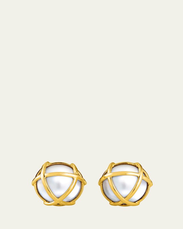 Caged 18K Yellow Gold Cultured Pearl Clip-On Earrings